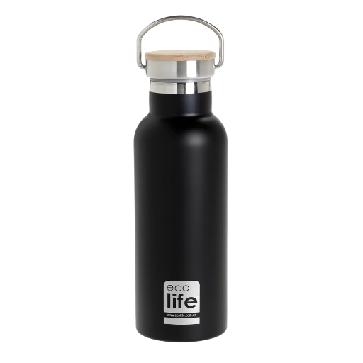 Ecolife Black Thermos 500ml | Bamboo Lid